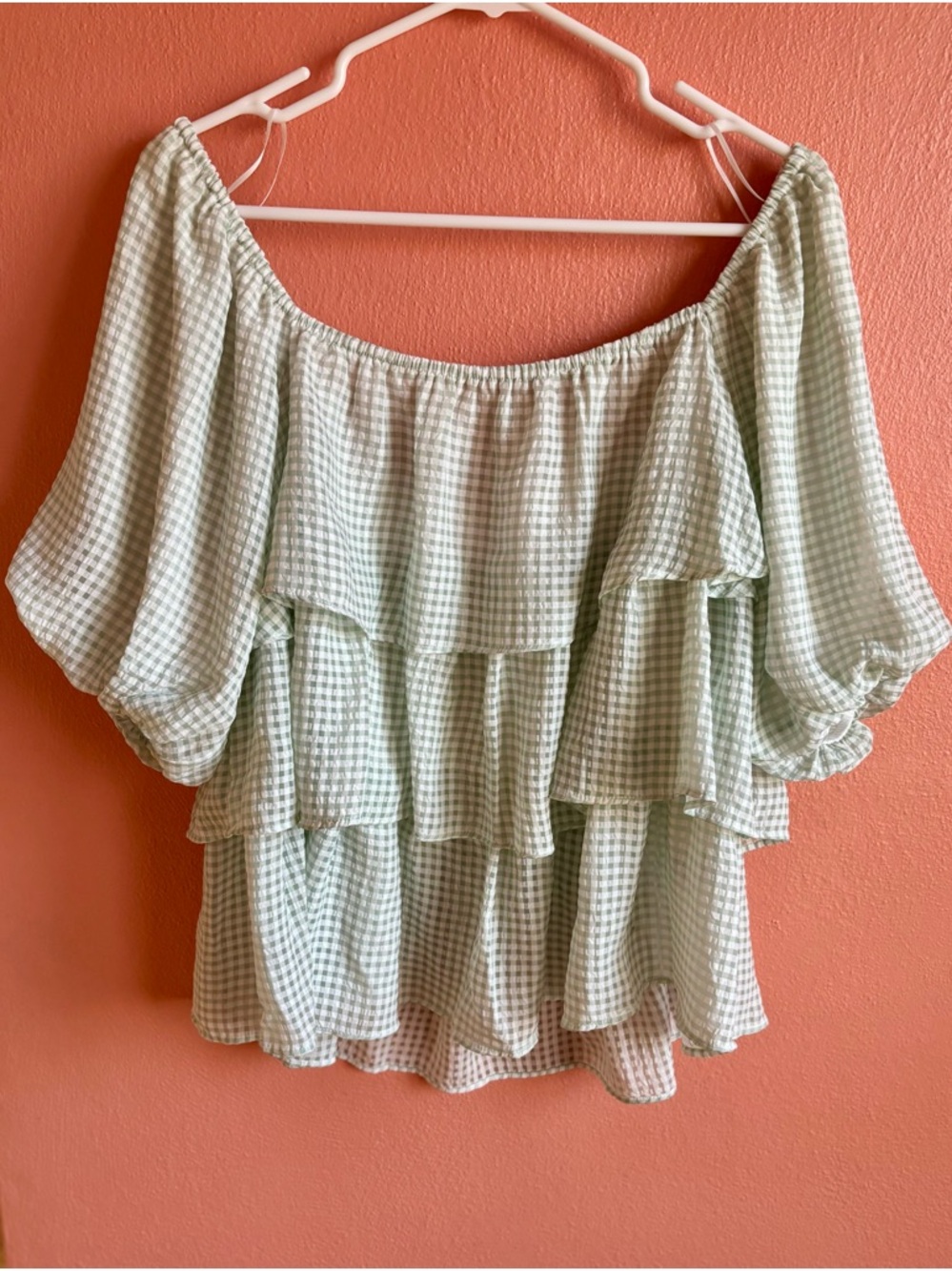 Meet Me In Sanatoria Tiered Puff-Sleeve Gingham Blouse